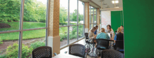 Students studying at tables