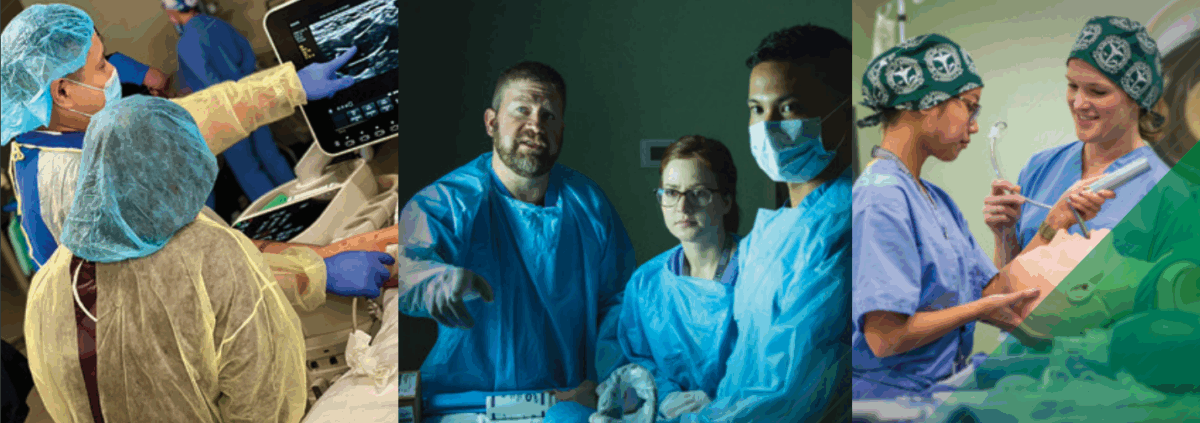 photo collage of CRNA students learning in a hands on manner